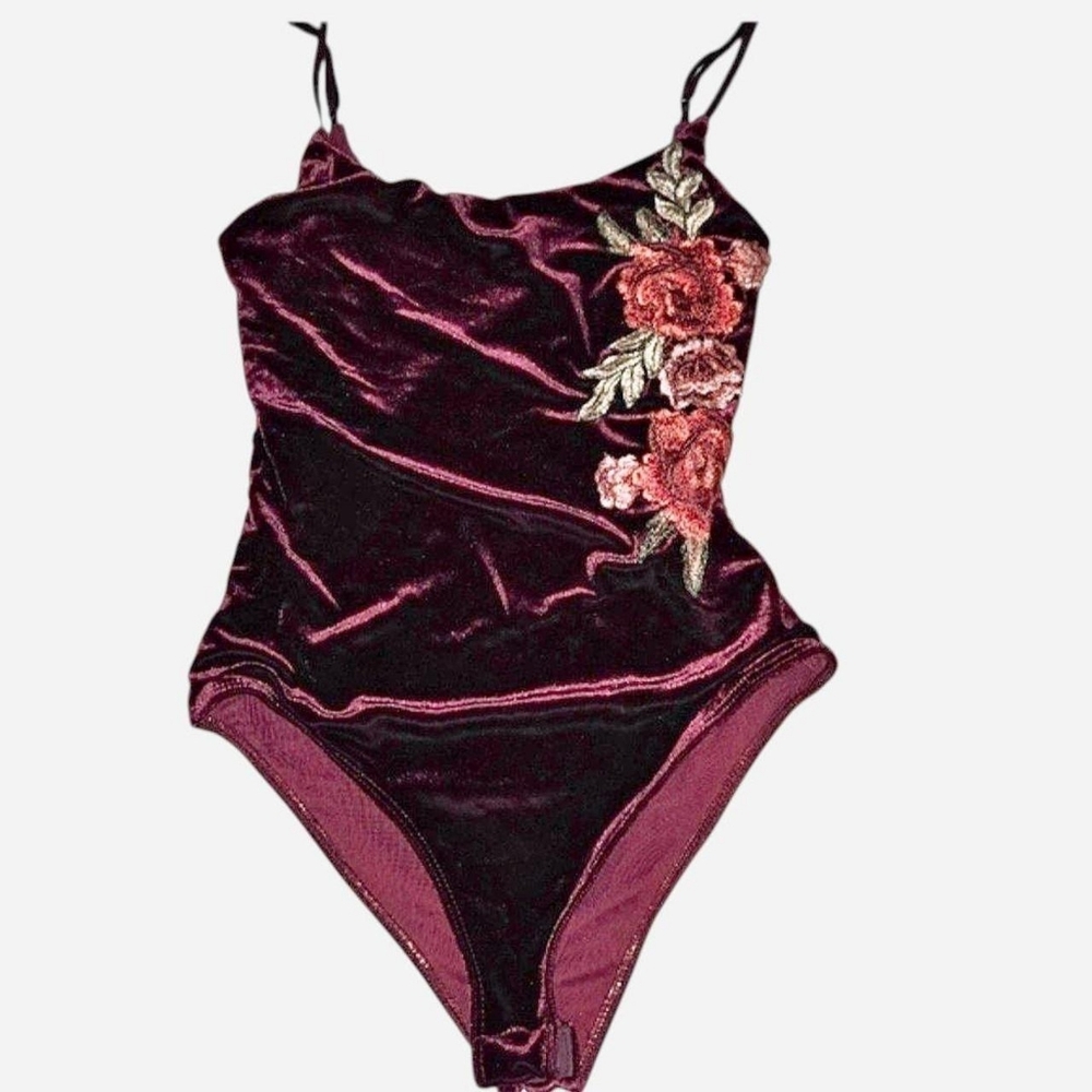 Velvet embroidered bodysuit